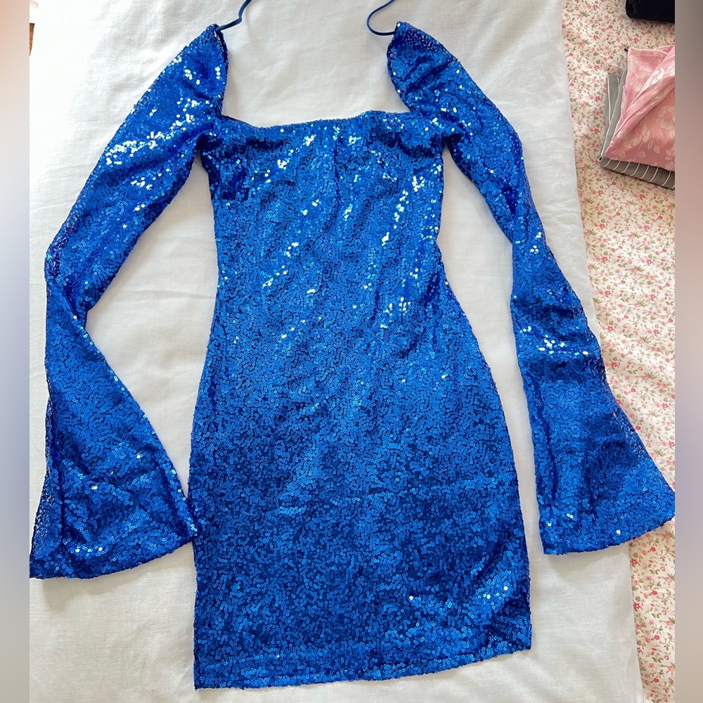 Lucy in the Sky Blue and Silver Ruffled Bodycon Dress